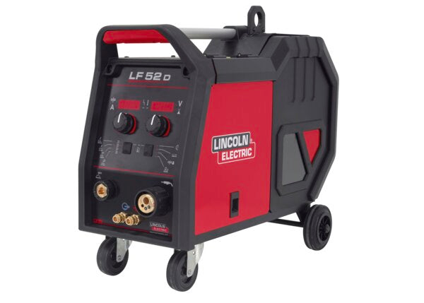 Wire Feeder with bright digital meters, 4 roll drive system, powerful motor, wire spool inspection window, comes with wheels