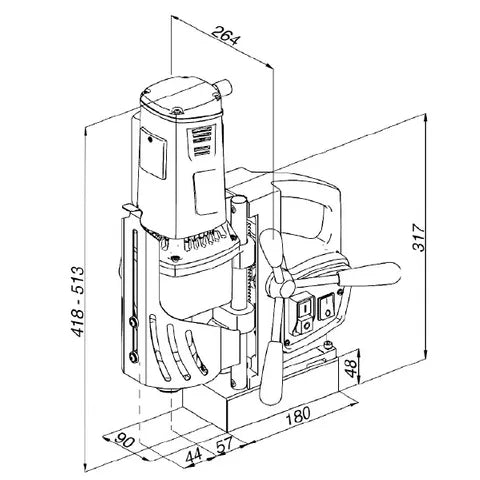 Black and white diagram HOLEMAKER PRO 65 MAGNETIC BASE DRILL