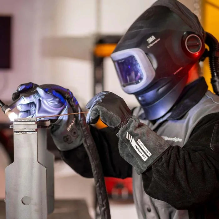 Person welding wearing Spata Hybrid Welding Gloves
