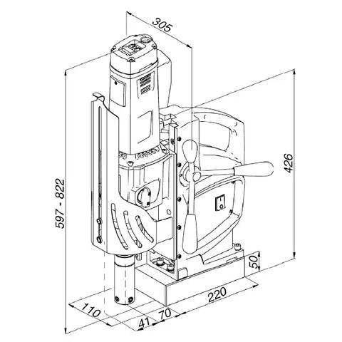 Black and white diagram of a HOLEMAKER SPECIAL 110 MAGNETIC BASE DRILL