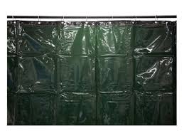 Welding Curtain 1.8 × 3.4 m – Green curtain hanging from rings, front view