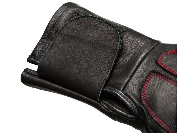 Lincoln Electric Roll Cage Welding Gloves wrist view with securing leather strap