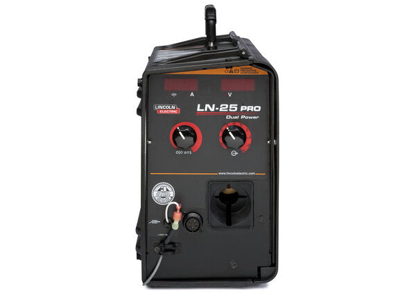 Lincoln LN-25 PRO Dual Power Wire Feeder. Trigger with Interlock Switch and a durable flame resistant case front view