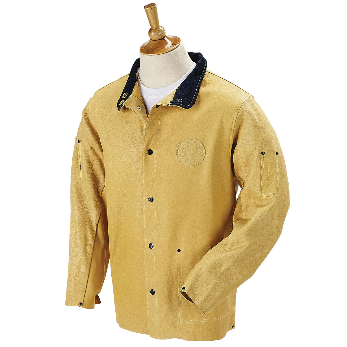 DuraLite Premium Grain Pigskin Welding Jacket closed with collar folded down