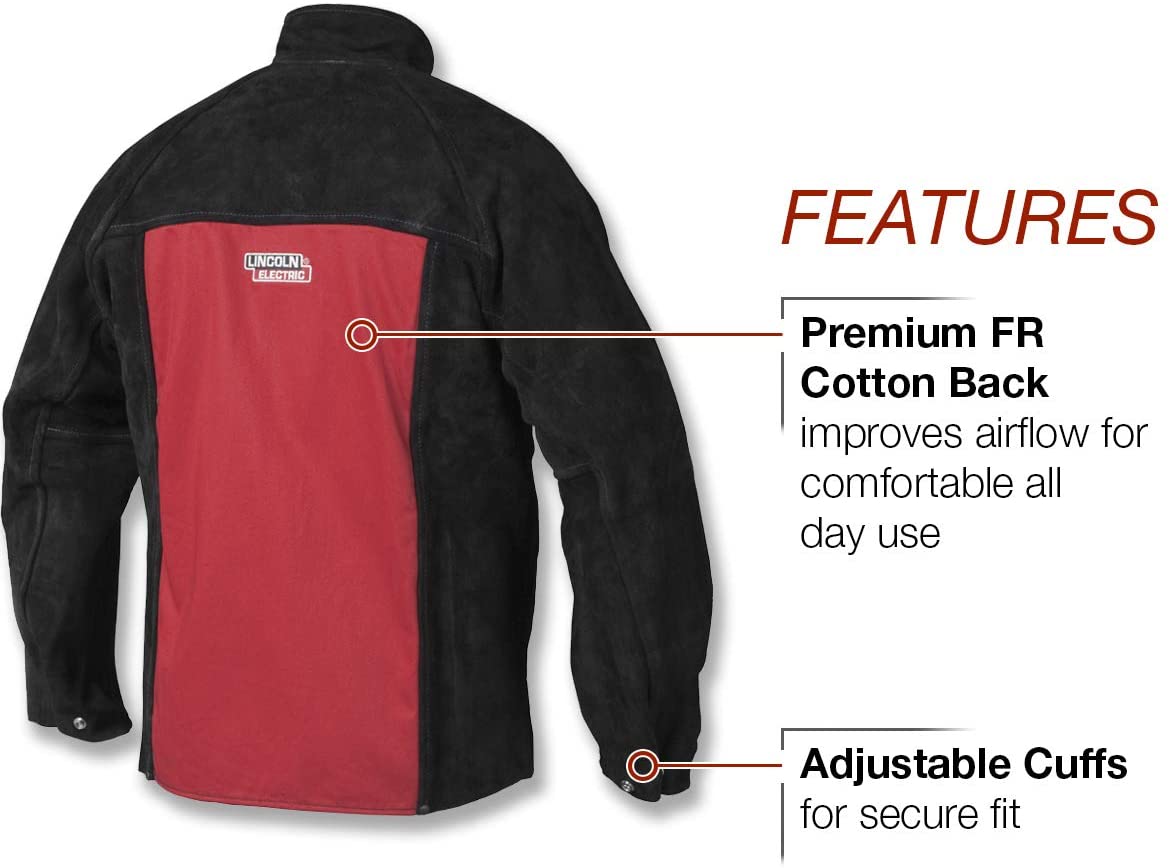 Lincoln Redline Leather Heavy Duty Welding Jacket features on back shown Product Code K2989