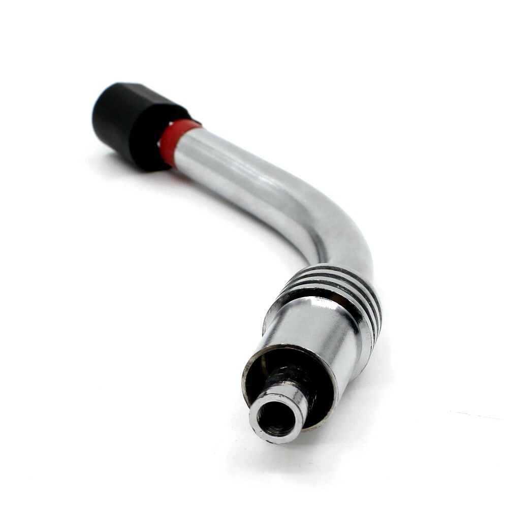 A silver coloured swan neck mig torch part , designed for use with MB36 welding torches.