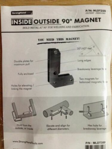 Strong Hand MLDT350 Inside Outside 90° Magnet Set – back of packet showing Features and Instructions