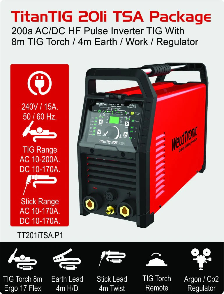 Titan 201i TSA 200amp AC/DC Pulse Tig / Stick Welder Air Cooled