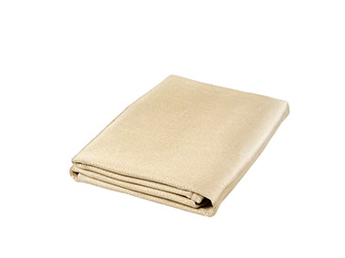 A folded beige high-temperature welding blanket made from silica glass fabric.