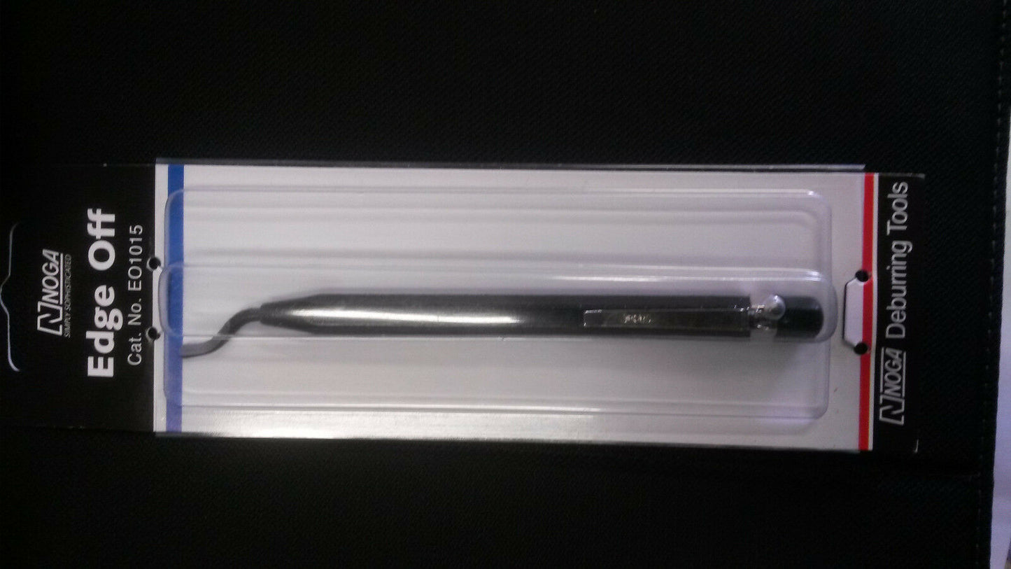 Edge Off Deburring Tool S10 blade mounted in an 8mm painted hexagonal aluminium handle in a bubble packet