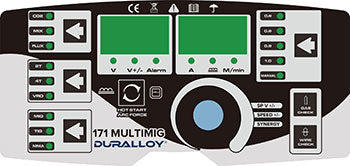 Duralloy MULTIMIG 171 10A – control panel detail view showing wire feed and process selector