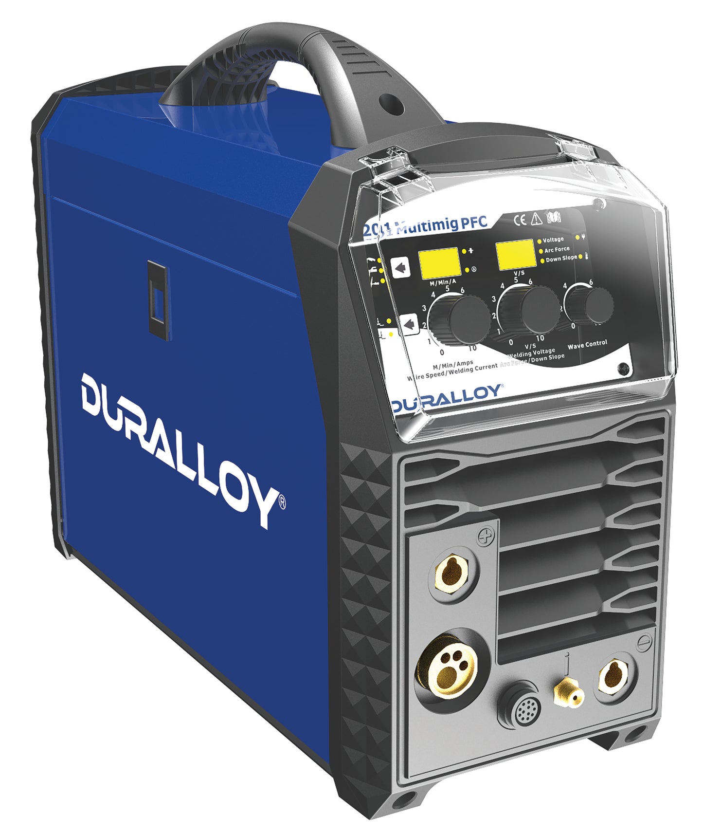 Duralloy MULTIMIG 201 PFC MV multi-process inverter welder – front view showing digital display and control panel