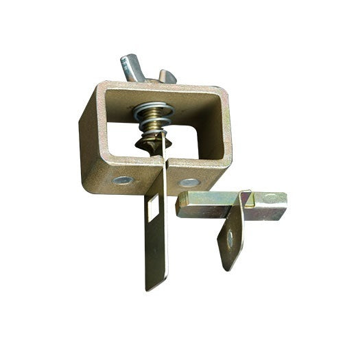 A metal panel clamp with magnets and an adjustable screw mechanism, typically used for holding sheet metal panels.