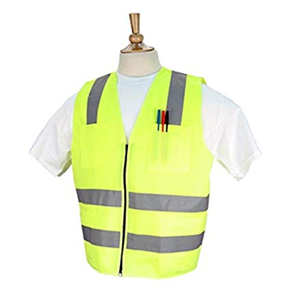 Black Stallion Hi-Vis Knit Safety Vest Product code BX-SVY110 Front view closed vest with pens in pocket