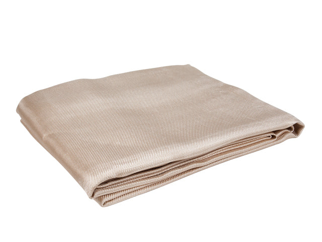 A folded beige-colored heat-resistant blanket made of silica glass fabric.