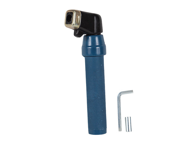 A blue industrial twist lock electrode holder with a 400 AMP capacity.