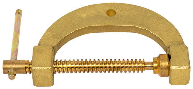 A solid brass G-style clamp with a max opening of 103mm and a 600 Amp capacity, designed for high duty-cycle welding operations.