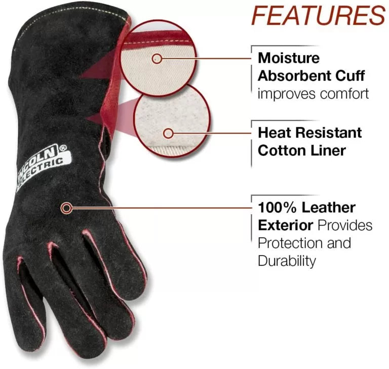 Lincoln Women’s MIG Stick Welding Gloves SGK3232 displaying features graph