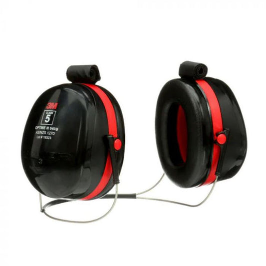 Neckband style Earmuffs that are comfortable, practical and ergonomic. Dual cup design and wide replaceable cushions . 
