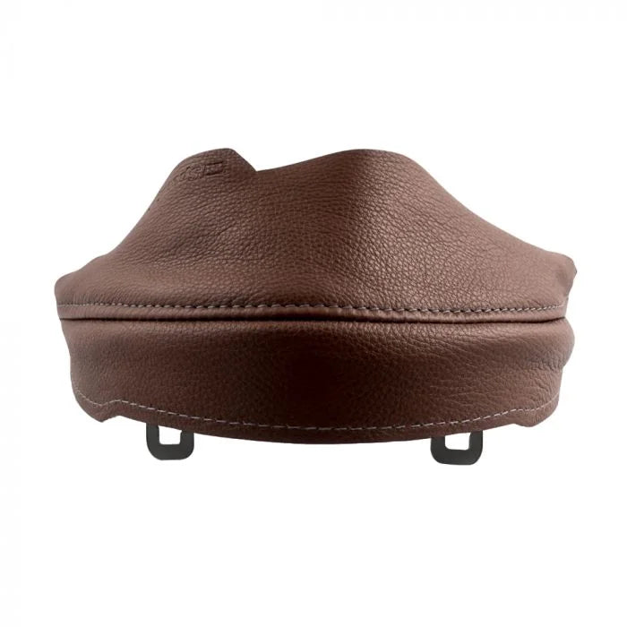 3M Speedglas Leather Head Cover 169022 – Straight-on view showing curved brown leather panel and two attachment tabs

