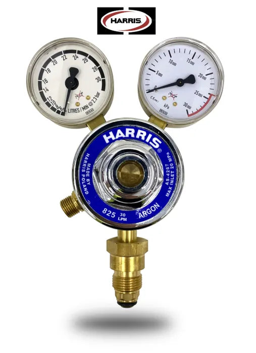 Harris 825 Sav ‘T’ Lock Argon/CO2 Anti-Surge Flow Control Cylinder Regulator 0–30 LPM (Vertical Inlet)