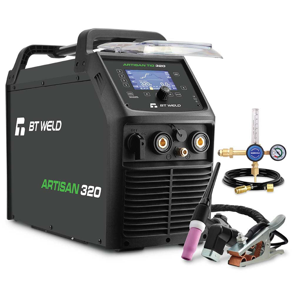 BT Weld Artisan 320 ACDC welding machine with accessories on a white background