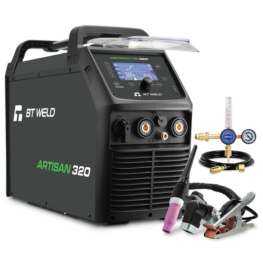 BT Weld Artisan 320 ACDC welding machine with accessories on a white background