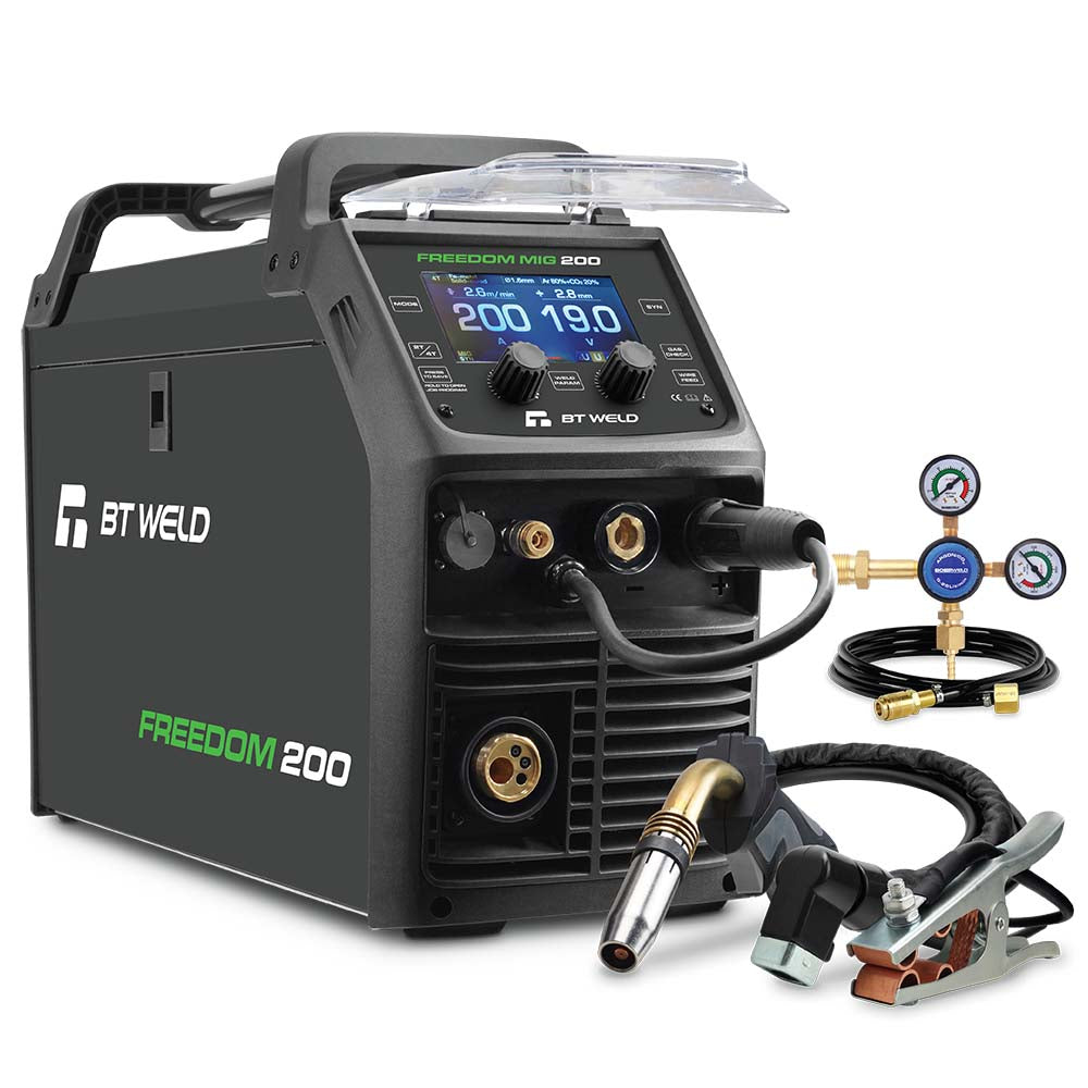 BT Weld Freedom 200 welding machine with hoses and regulators on a white background