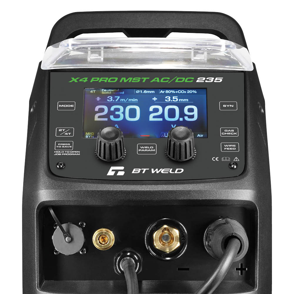 BT Weld X4 Pro MSTA235 welding machine with digital display and control knobs on a white background