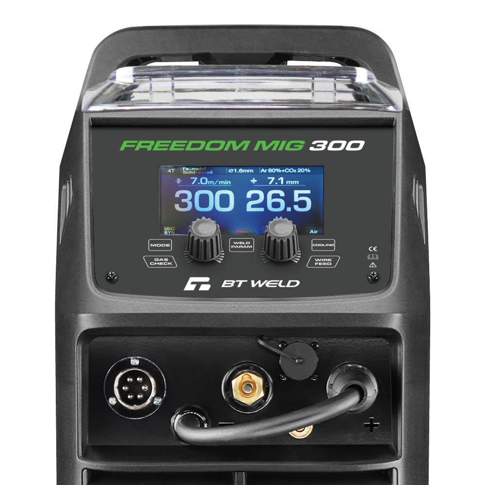 BT Weld Freedom MIG 300 welding machine with digital display on a white background