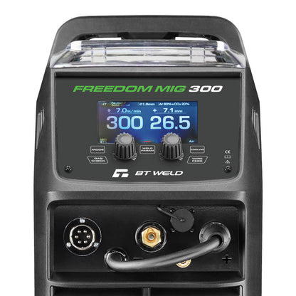 BT Weld Freedom MIG 300 WF welding machine with digital display on a white background