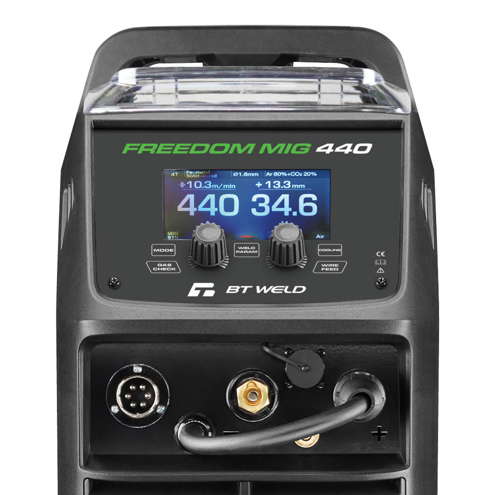 BT Weld Freedom MIG 440 WF welding machine with digital display on a white background