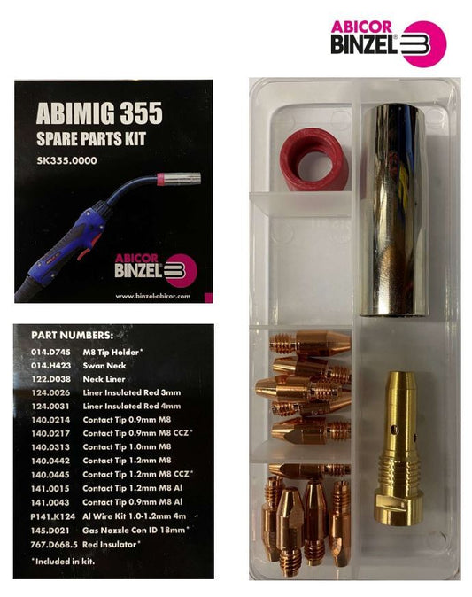 Binzel Abimig 355 MIG Torch Spare Parts Kit SK355.0000 – Tip Holder, CCZ Contact Tips, Conical Nozzle and Insulator
