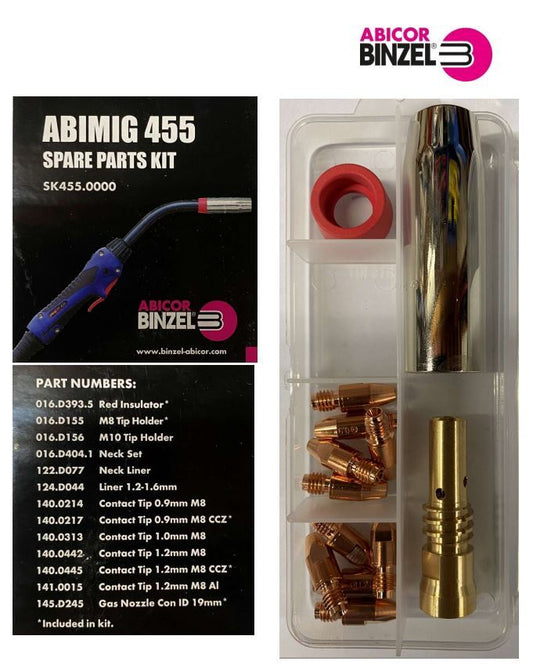 Binzel Abimig 455 MIG Torch Spare Parts Kit SK455.0000 – Insulator, Tip Holder, CCZ Contact Tips and Conical Nozzle