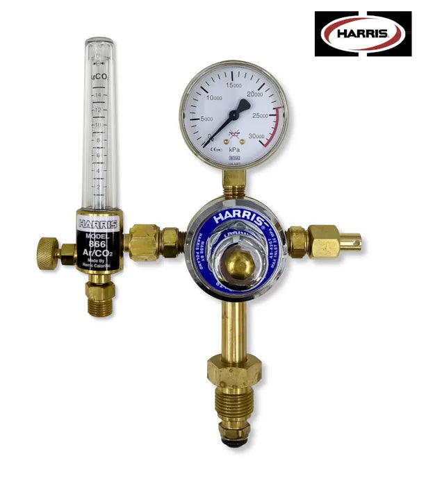 Harris 801 Argon Preset Cylinder Pressure Regulator 350kPa with 15 LPM Flowmeter (Vertical Entry)