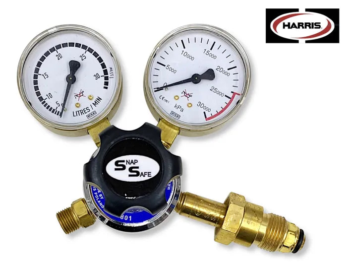 Harris 801 Argon Cylinder Regulator 0-30LPM Side Inlet (T10 Snap Safe)