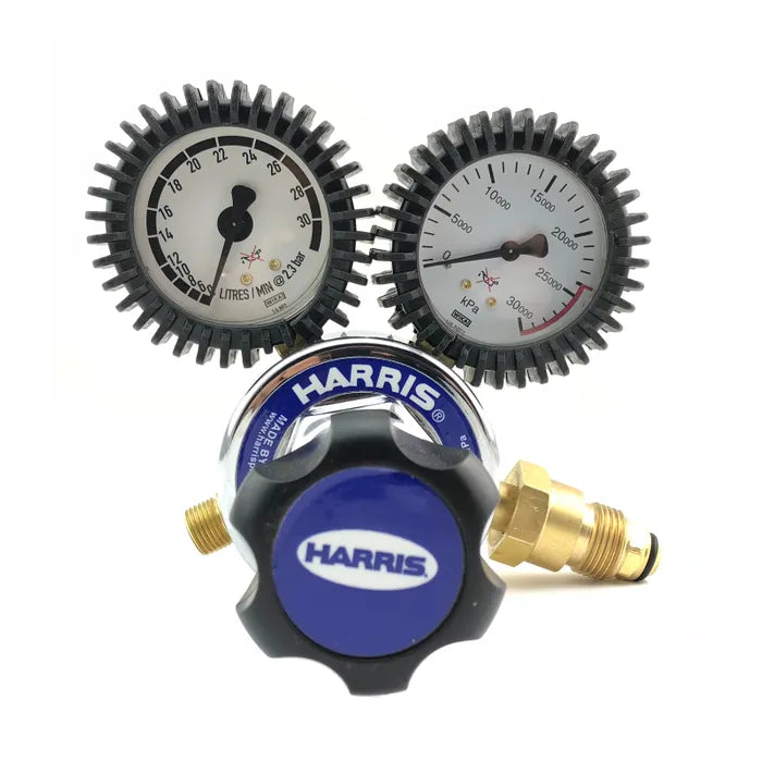 Harris 825 Argon Anti-Surge Flow Control Cylinder Regulator 0–30 LPM (Side Inlet, Knob Adjustment)