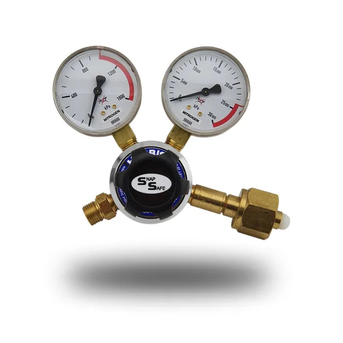 Harris 801 Nitrogen Cylinder Regulator 0-1000kPa Side Inlet T50 (Snap Safe)