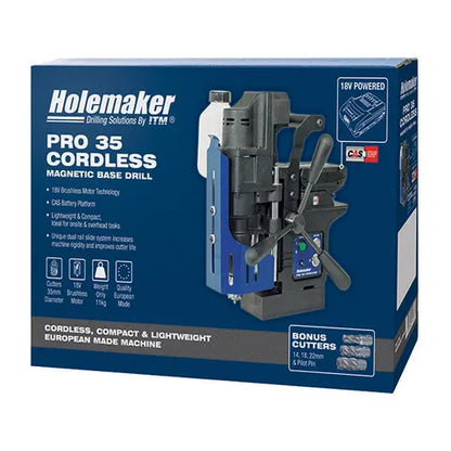 HOLEMAKER PRO35 18V CORDLESS MAGNETIC BASE DRILL, CAP: 35MM DIA X 52MM