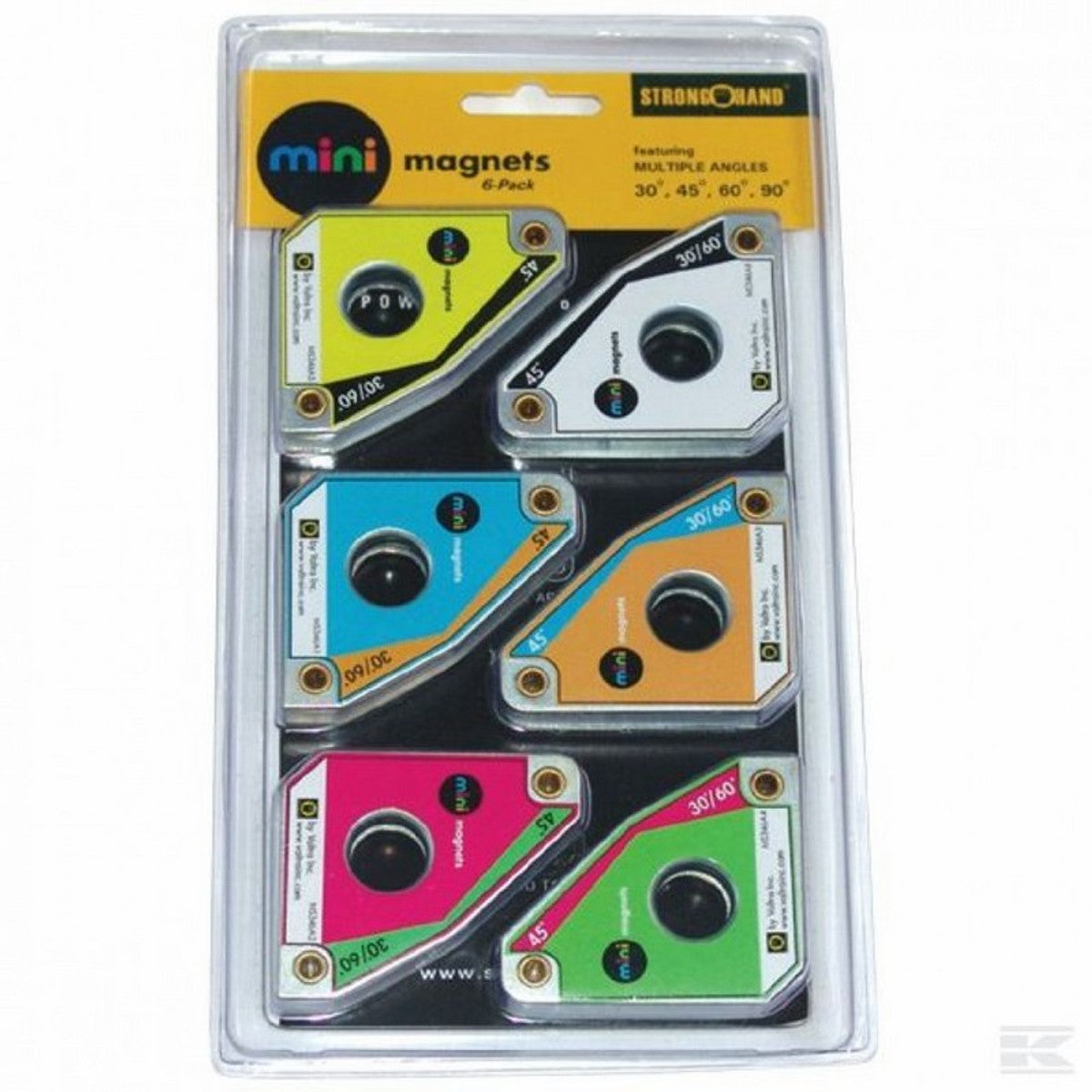 Packaged set of mini magnets with colorful designs on a white background