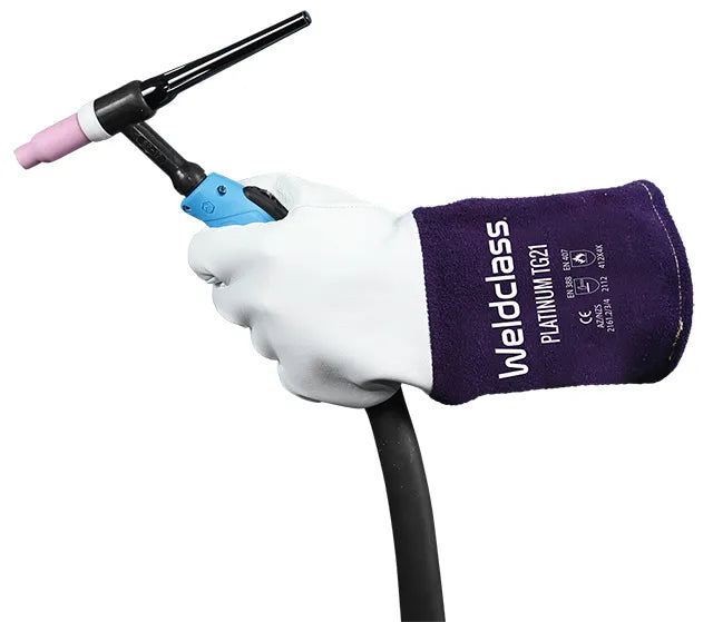 Weldclass Platinum TG-21  tig welding gloves holding welding gun 