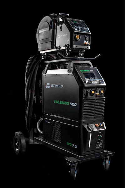 BT Weld PulseMIG 500 SWF 415V – Front Angle View with Wire Feeder