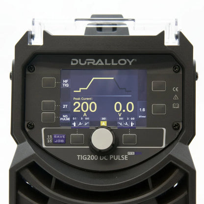 Duralloy TIG200 DC Pulse – LCD Control Panel Showing HF TIG, 2T, Pulse and Job Memory