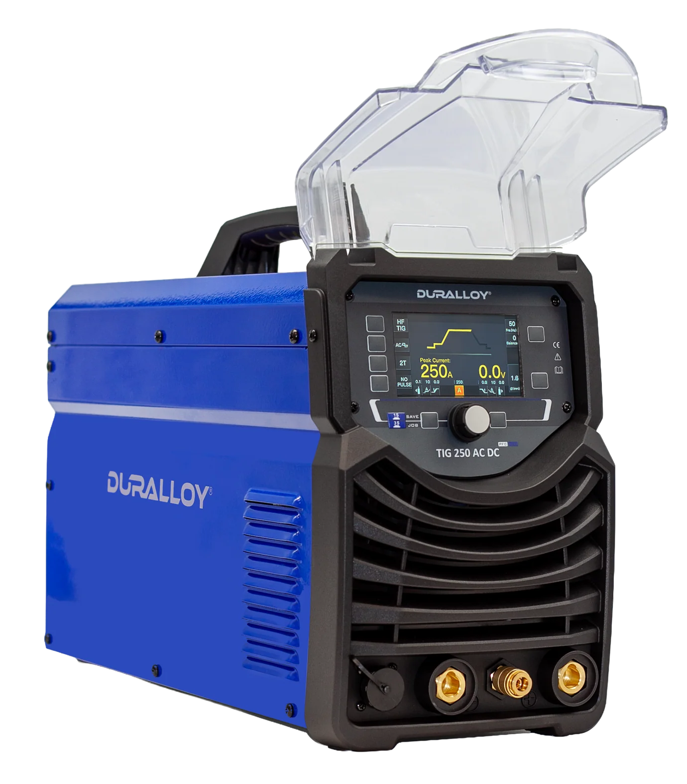 Duralloy TIG 250 AC DC Pulse Welder – 250A SiC Inverter with LCD Display, Angle View