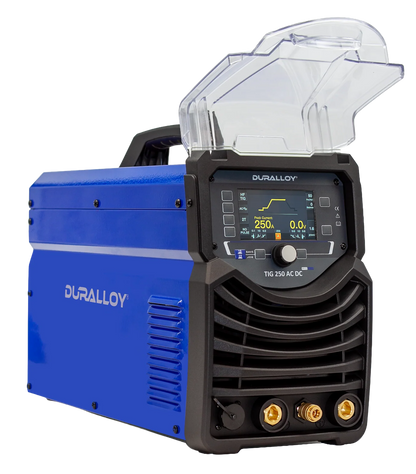 Duralloy TIG 250 AC DC Pulse Welder – 250A SiC Inverter with LCD Display, Angle View