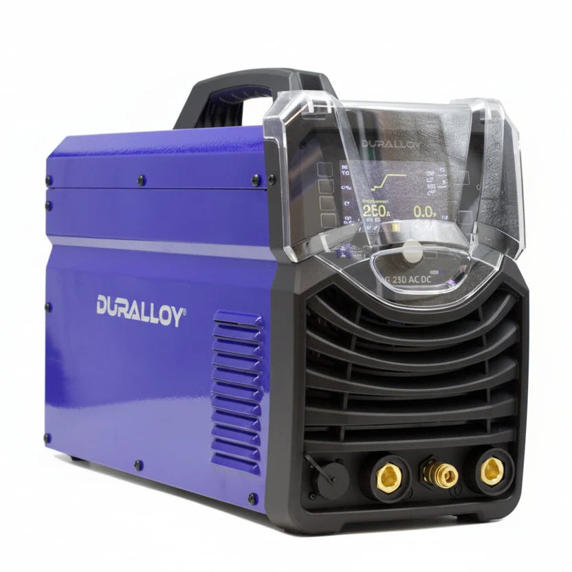 Duralloy TIG 250 AC DC Pulse Welder – Side Profile Showing Cooling Vents and Panel Cover