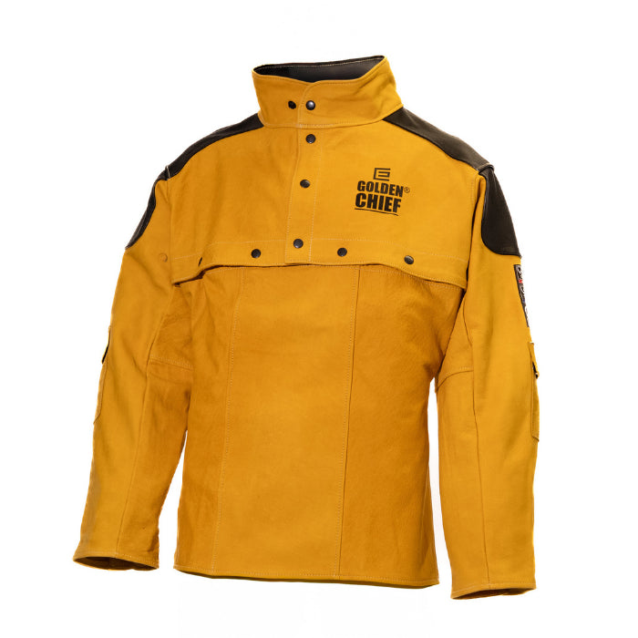 Elliotts Golden Chief GCRBA Nubuck Leather Welding Bolero Jacket – detachable apron, press stud closure, aramid stitching