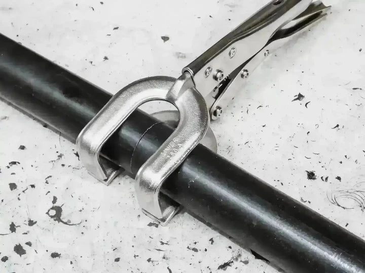 Excision Xtreme GripLox Welding Pliers – clamping a pipe in use
