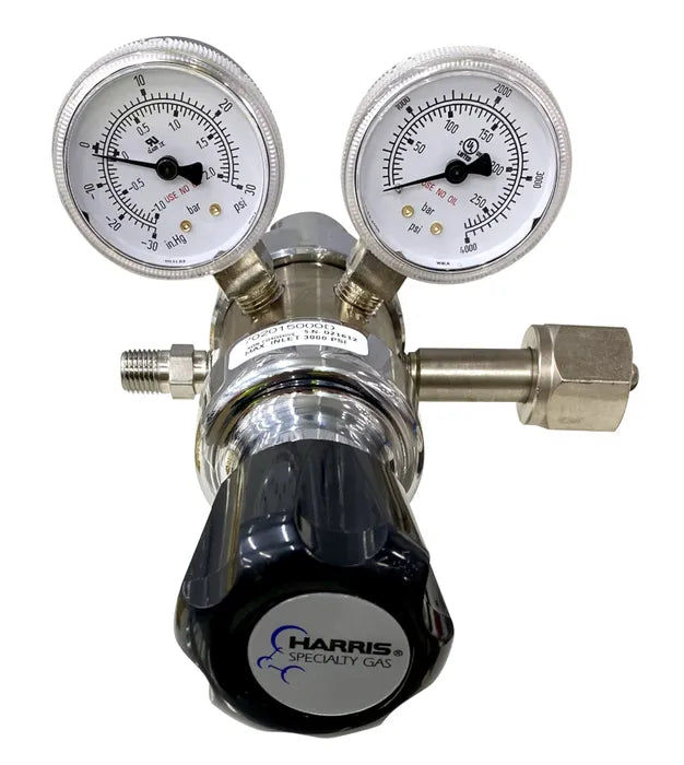 Harris 702 High-Purity Multi-Stage Nitrogen Regulator – 0–15 psi T50 Side Inlet
