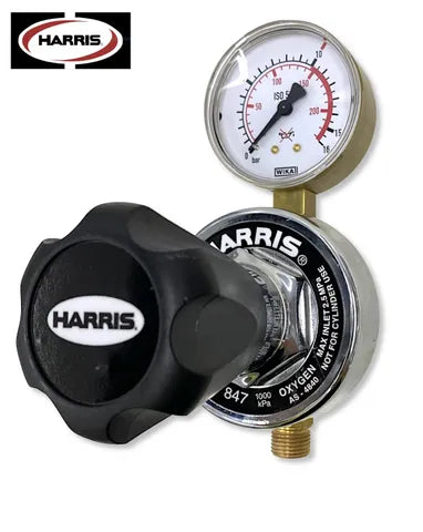 Harris 847 Oxygen Pipeline Regulator – 0–1,000 kPa PSI/Bar Dual-Scale Gauge, 1/4" NPT-F Rear Inlet